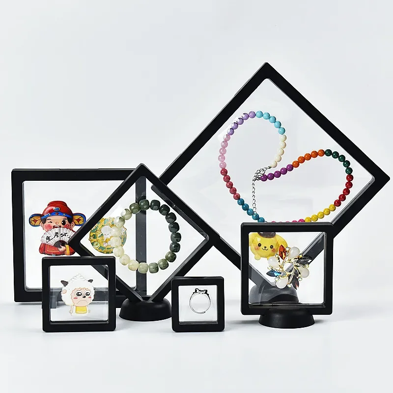 صندوق عرض مجوهرات من البلاستيك الشفاف - 12 عبوة من العرض العائم للخواتم والقلائد والأقراط وحقيبة تخزين جاهزة للهدايا مع ترانس #1