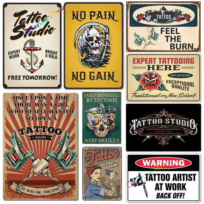 Vintage Poster Tattoo Studio Name Of Company Tin Sign Metal Plaque Shop Bar Pub Coffee Shop Wall Decoration Vintage Metal Plate