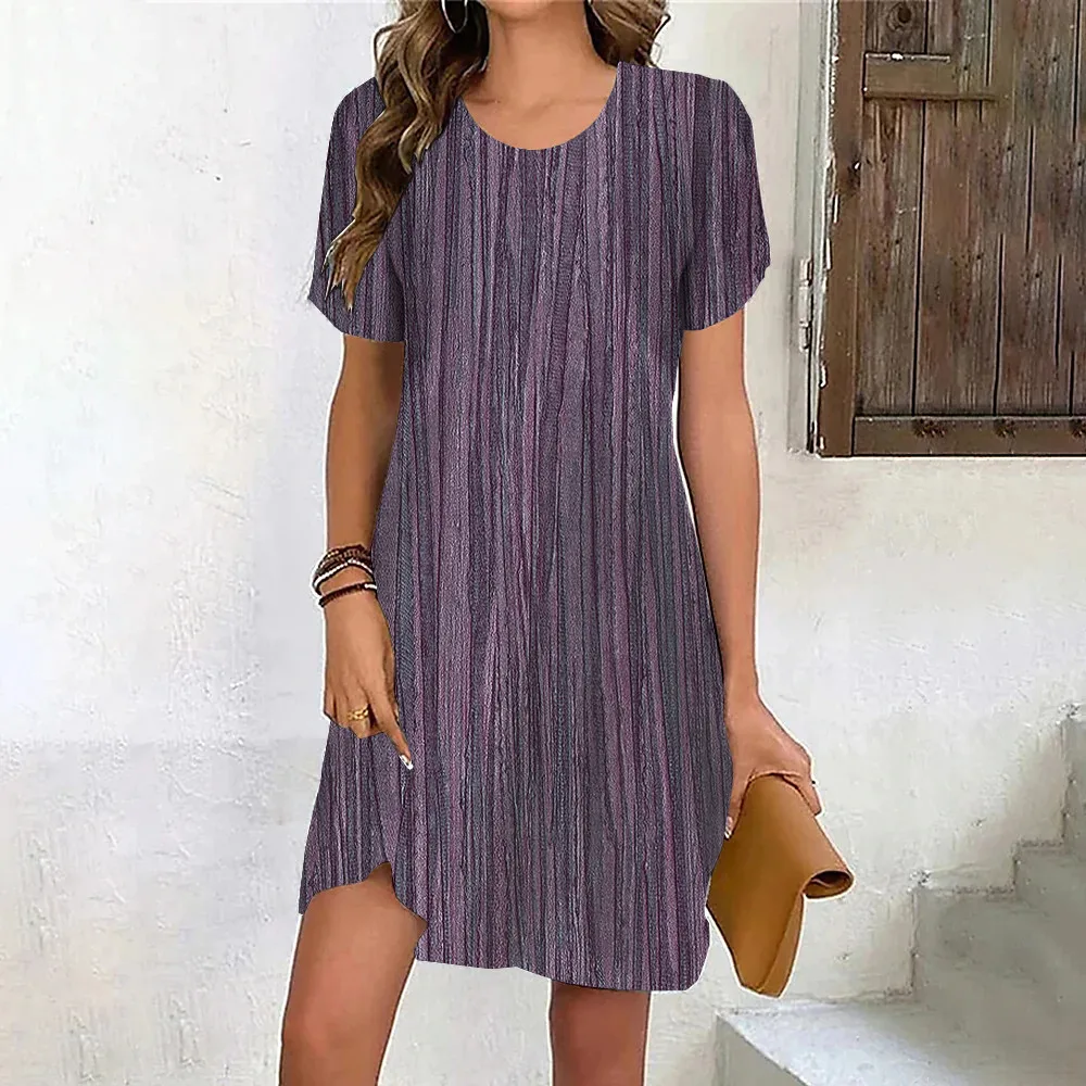 Women Print Short Sleeve Dress Oversized Ladies New Pullover Summer Loose Mini Dress Casual Retro Print Female Clothes Sundress