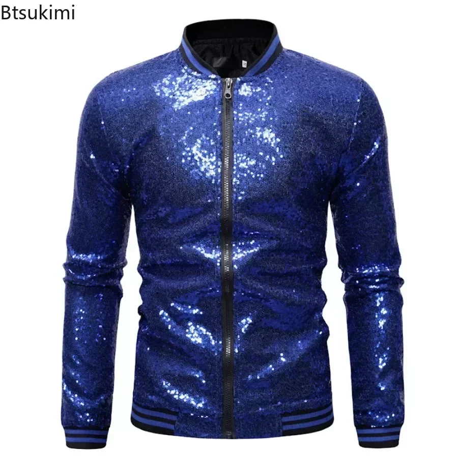 

New 2025 Men's Sequin Shiny Jackets Punk Style Solid Zip Coats Jackets Nightclub DJ Stage Performances Party Dance Show Clothes