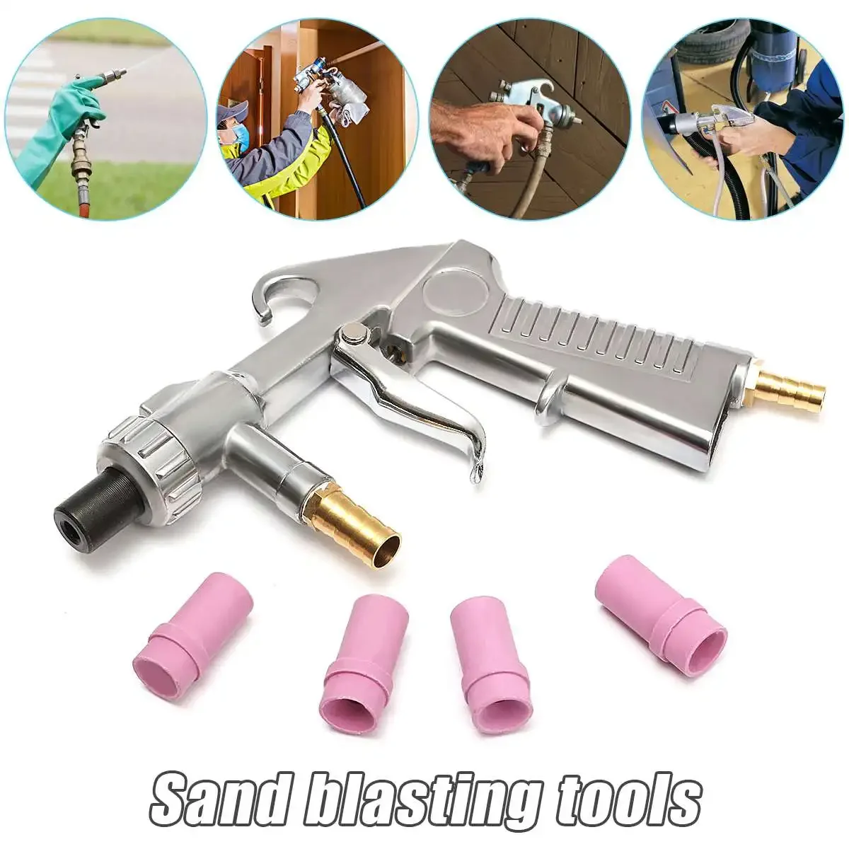 Sand Blasting Abrasive Tool Sprayer Sandblaster Feed Guns Air Siphon Ceramic Nozzles Tips Kit Power Tools