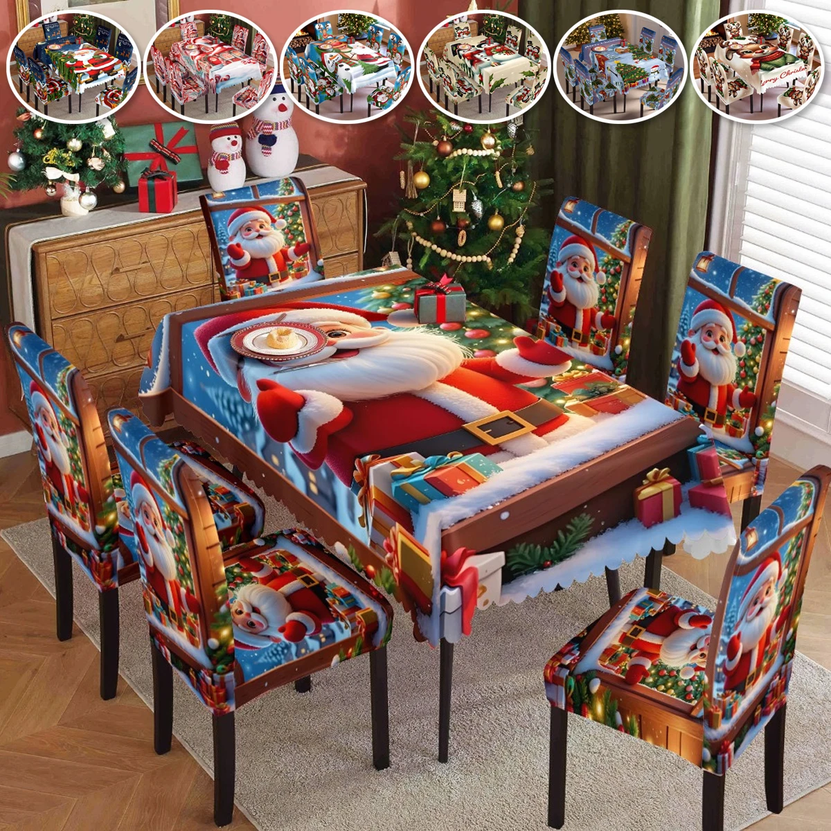 

1Set Christmas Dining Tablecloth / Xmas Gifts Dining Chair Covers Christmas Table Decoration Cover Cloth Home Party Decor 5/7PCS