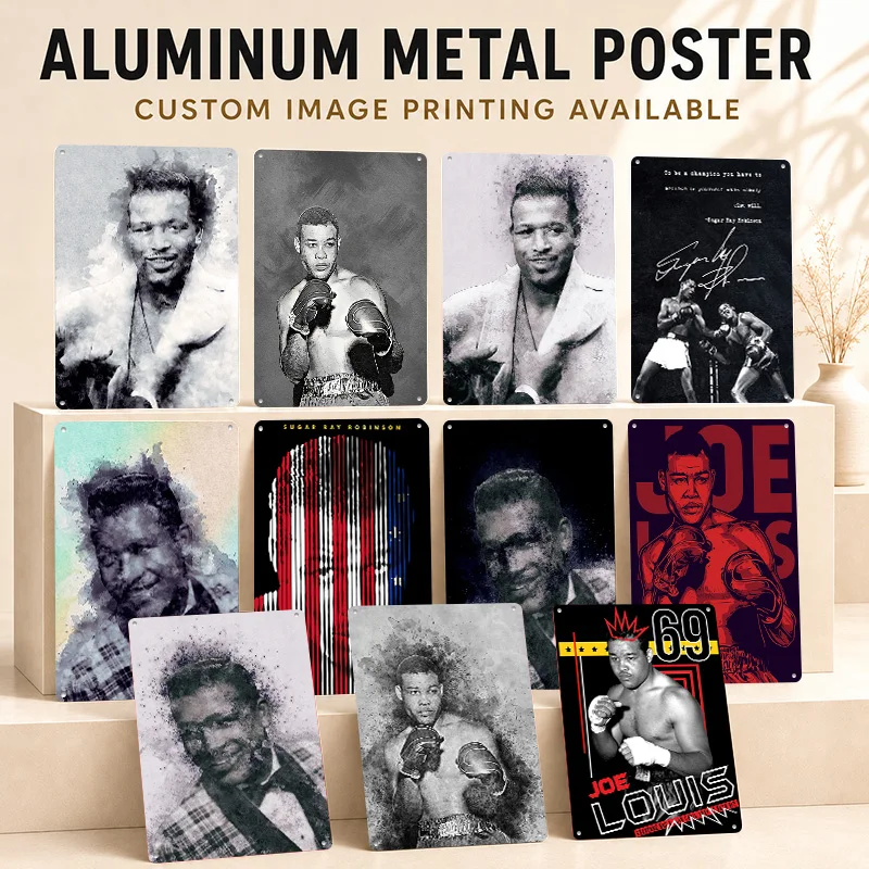 Sugar Ray Robinson Joe Louis Aluminum Posters Customized Metal Tin Sign Powerful Combat Champion Wall Art For Gym And Fight Fans