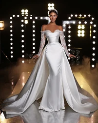 Dubai abiti da sposa a maniche lunghe in pizzo con spalle scoperte con strascico staccabile Sweetheart Mermaid abiti da sposa Vestidos De Novia