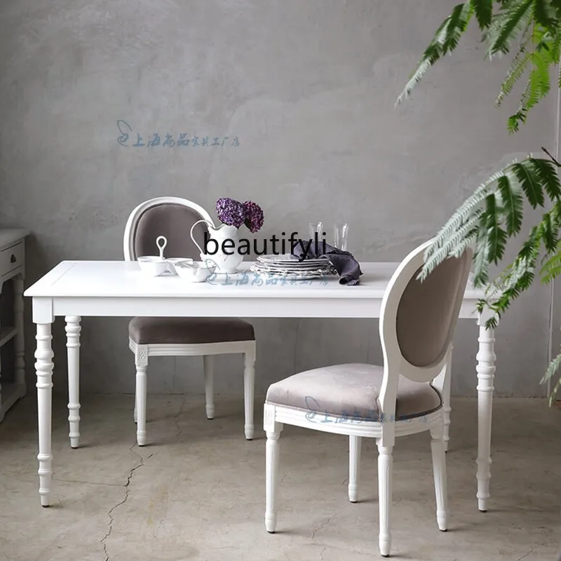 

French black rectangular dining table household small apartment dining table rural solid wood dining table