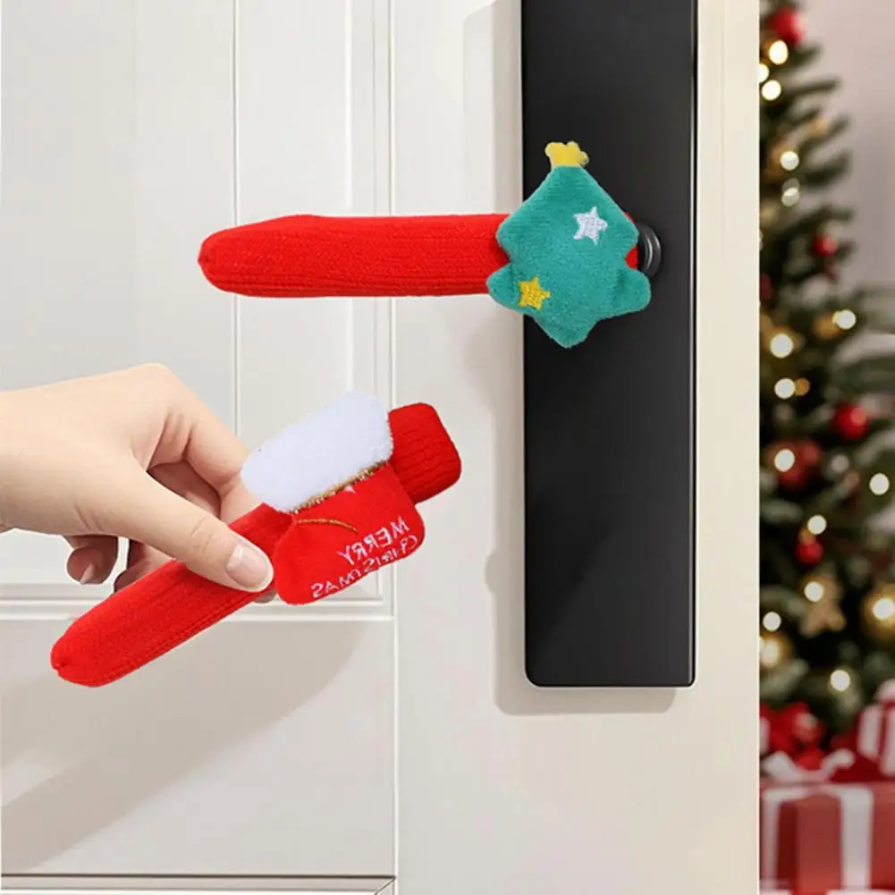 Christmas Door Handle Covers Santa/Christmas Tree/Snowman/Reindeer Door Knob Protectors for Winter Christmas Kitchen Home Decor
