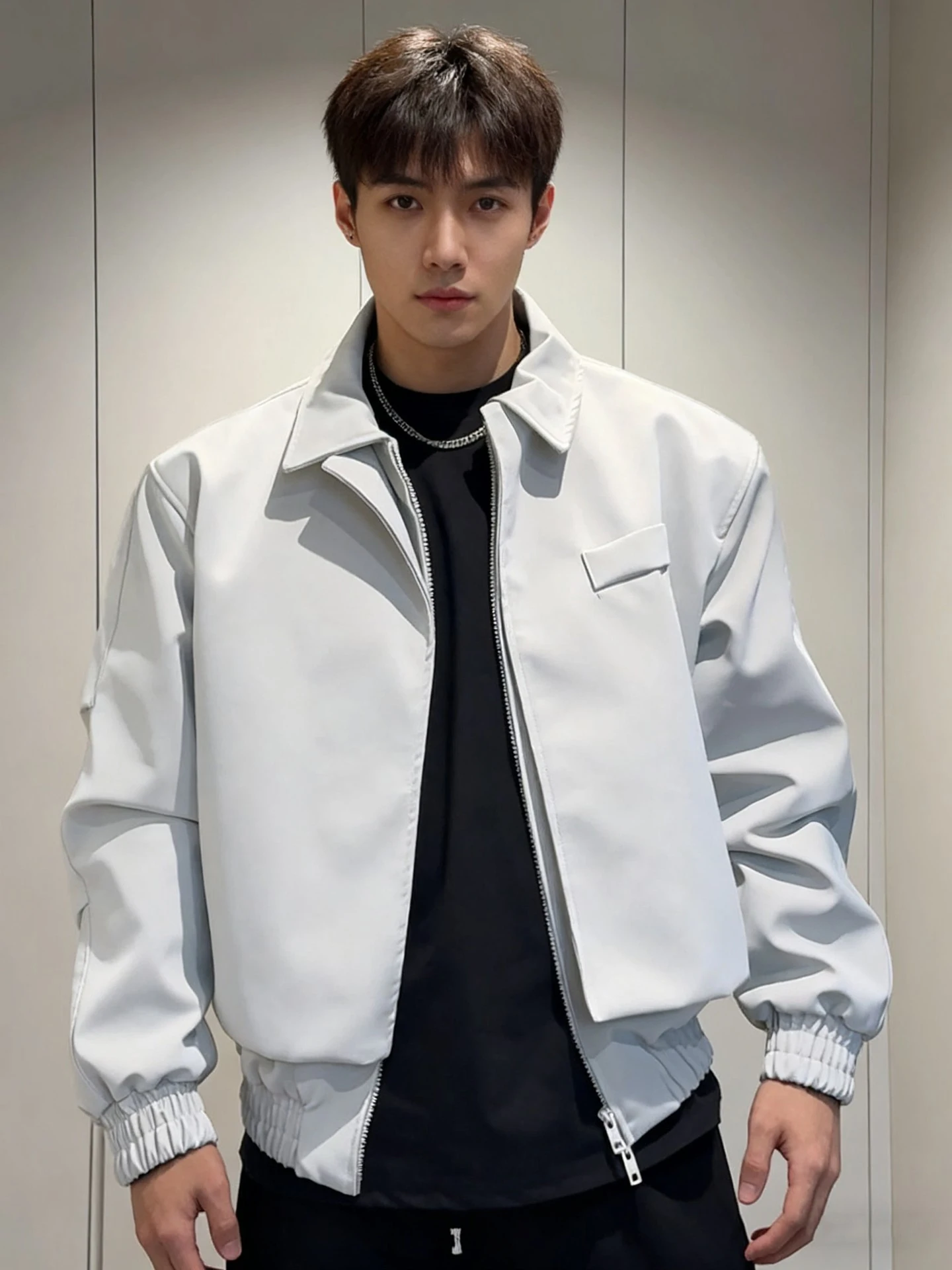 

White ort Pilot Jaet Men's High Street Sle oulder Pad Collar Baseball Coat Autumn Faion Outerwear American High Street