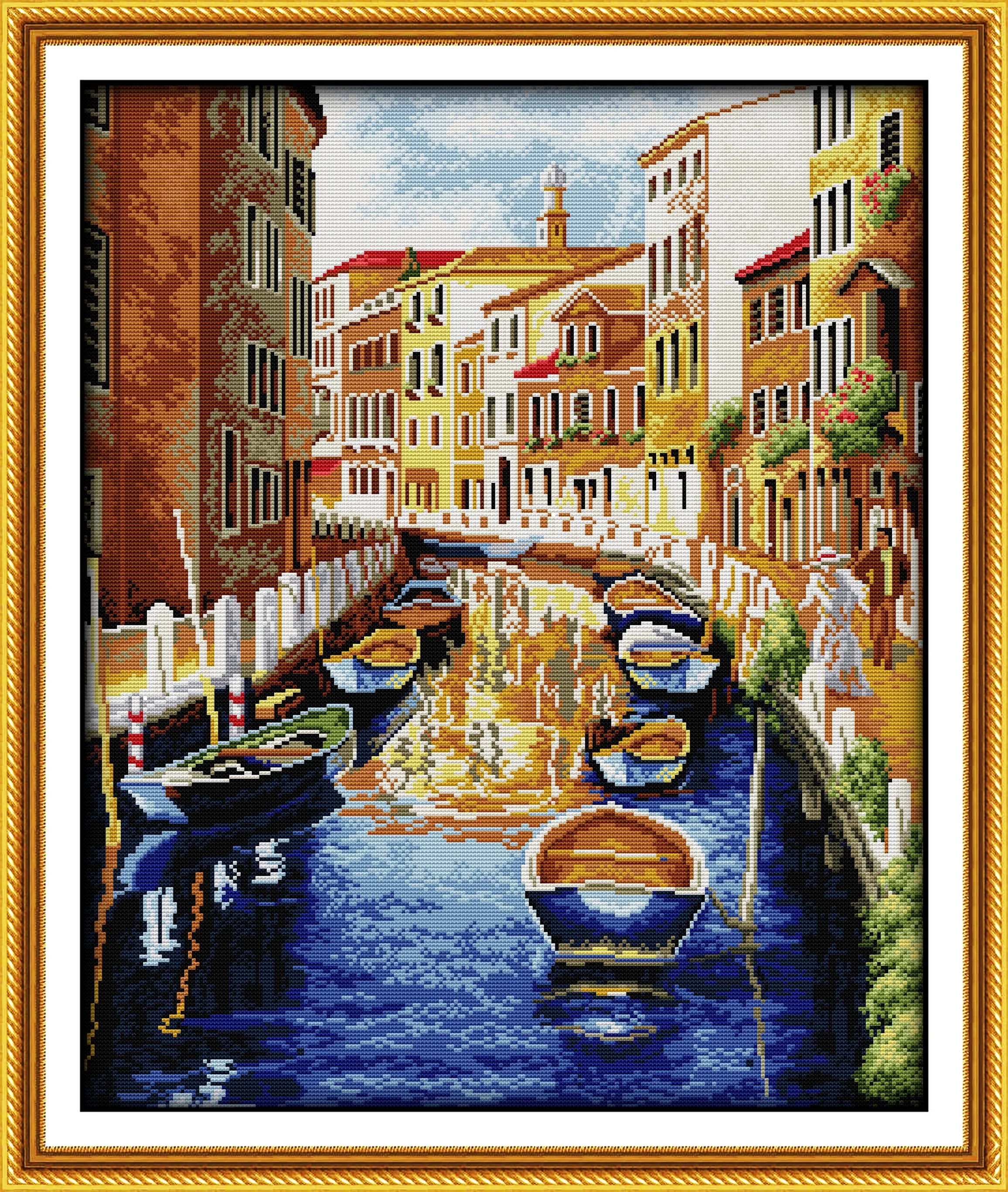 Joy Sunday Pre-printed Cross Stitch Kit  Easy Pattern Aida  Stamped Fabric Embroidery Set-Venice Water City 2