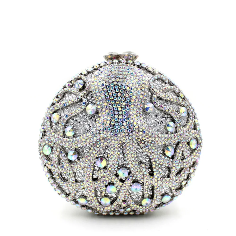 

High Quality Round Shape Clutch Bags Rhinestone Luxury Crystal Stone Hand Evening Bags