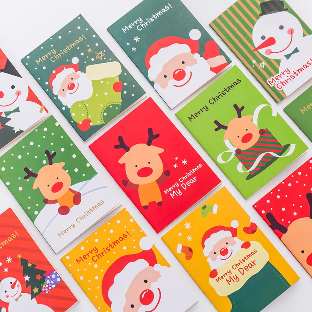 48 Pcs Christmas Notebook Cartoon Santa Claus Notebok Mini Notepad Deer Snowman