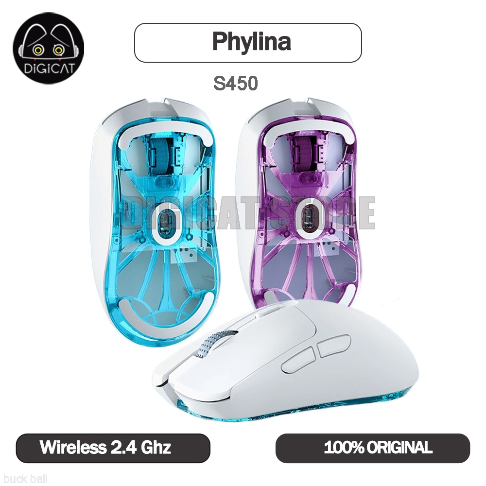 

PHYLINA S450 Wireless Mouse Gamer 56g Lightweight 2.4G USB-C Wired PAW3395 Rechargeable 6 Programmable Buttons for SCGO/LOL/CF