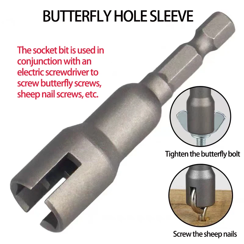 Imagem -02 - Polegada 6.35 mm Hex Shank Soquete Adaptador Porca para Ferramenta Elétrica Slotted Butterfly Bolt Socket Wrench Chave de Fenda Elétrica Manga 1