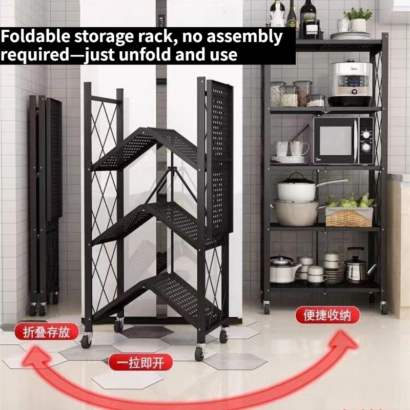 Foldable Shelves, Five Layers of Black and White, Steel Pipe Welding Assembly, Placing Sundries, Books, Kitchen Supplies