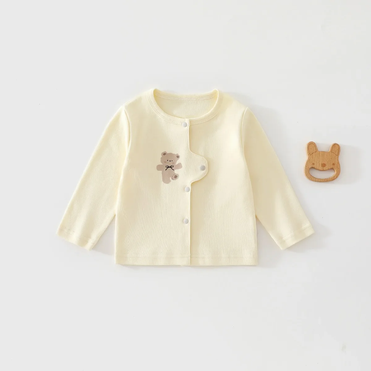 Newborn Baby Cotton Cardigan Soft Long Sleeve Button-Up Jacket with Bear Print Breathable Infant Outerwear Spring Fall 3M-2Y
