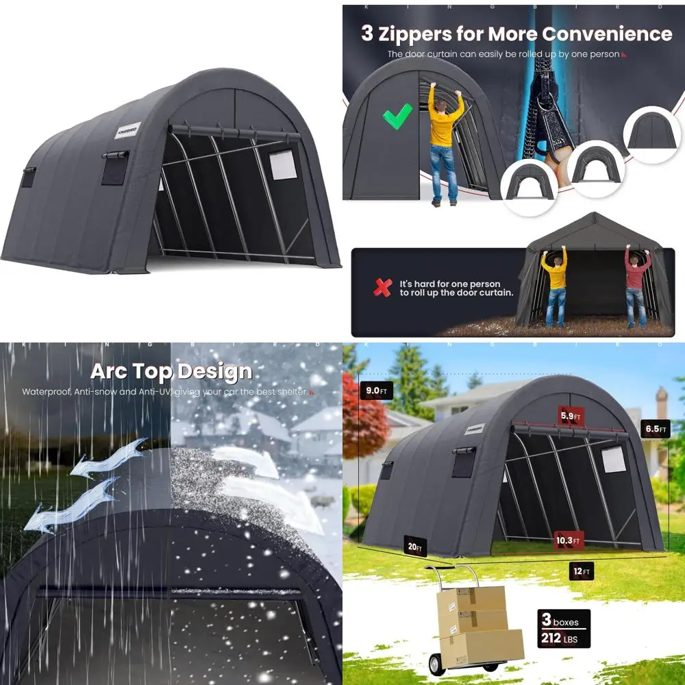 

"durable 12x20 carport with roll-up windows for suv, full-size trucks, and boat storage"
