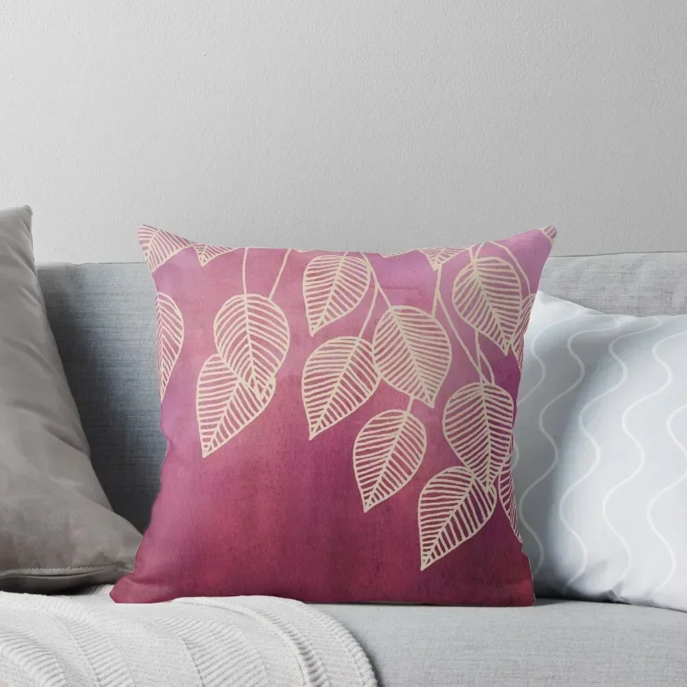 

Magenta Garden - watercolor & ink leaves Throw Pillow Anime Custom Cushion Cusions Cover pillows decor home pillow