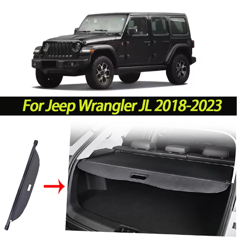 Car Trunk Cargo Cover for Jeep Wrangler JL 2018-2023 Privacy Screen Retractable Trunk Cover Luggage Security Shield Curtain Part