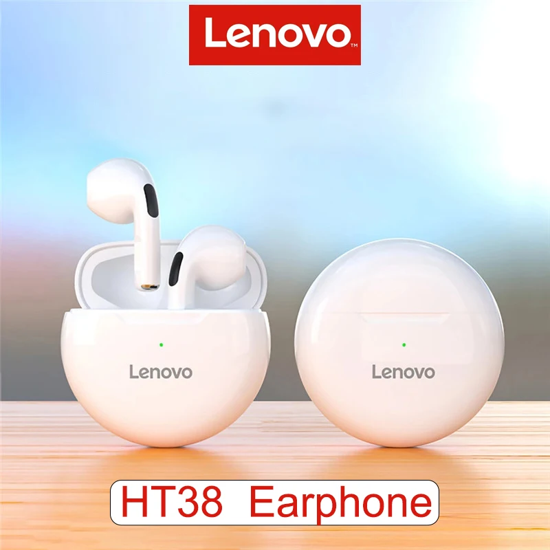 Original Lenovo HT38 TWS Earphone Wireless Bluetooth 5.0 Headphones Stereo Bass With Microphone Noise Reduction Mini Headset