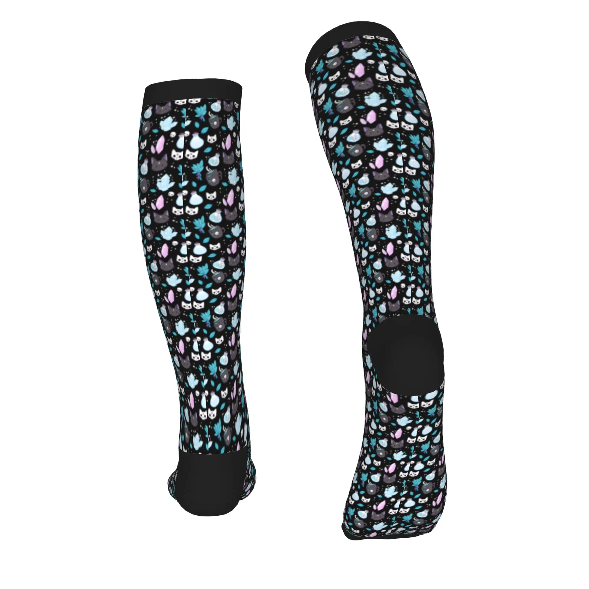 Kawaii Men's Gothic Halloween Witch Cat Skull Dress Socks Unisex Warm Comfortable 3D Printed  Sports Compression Socks view 3