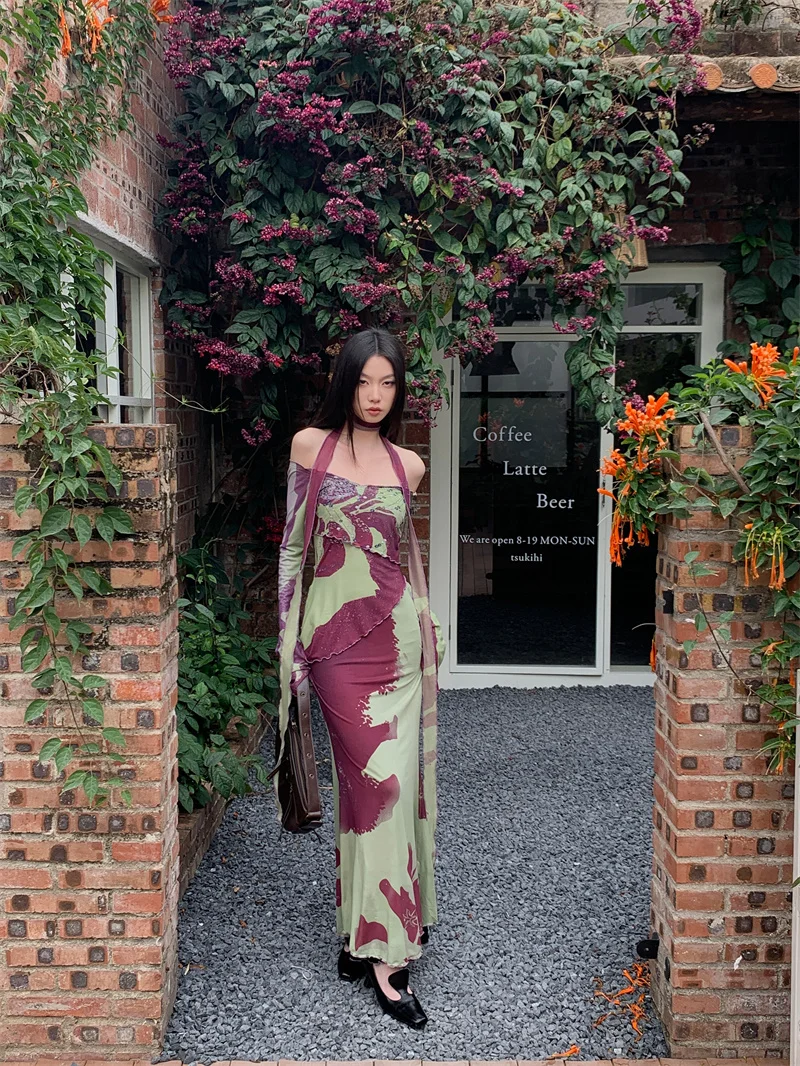 CHEERART Off The Shoulder Long Sleeve Mesh Maxi Dress 2024 Women Bodycon Tunics A Line Backless Ladies Long Dress Fall Fashion