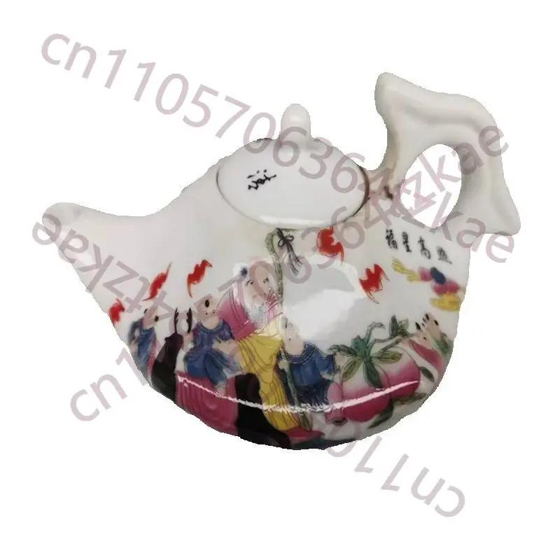 Tetera de porcelana china antigua, con diseño de estrella de larga vida Pantao rosa, juego de té Kung Fu chino
