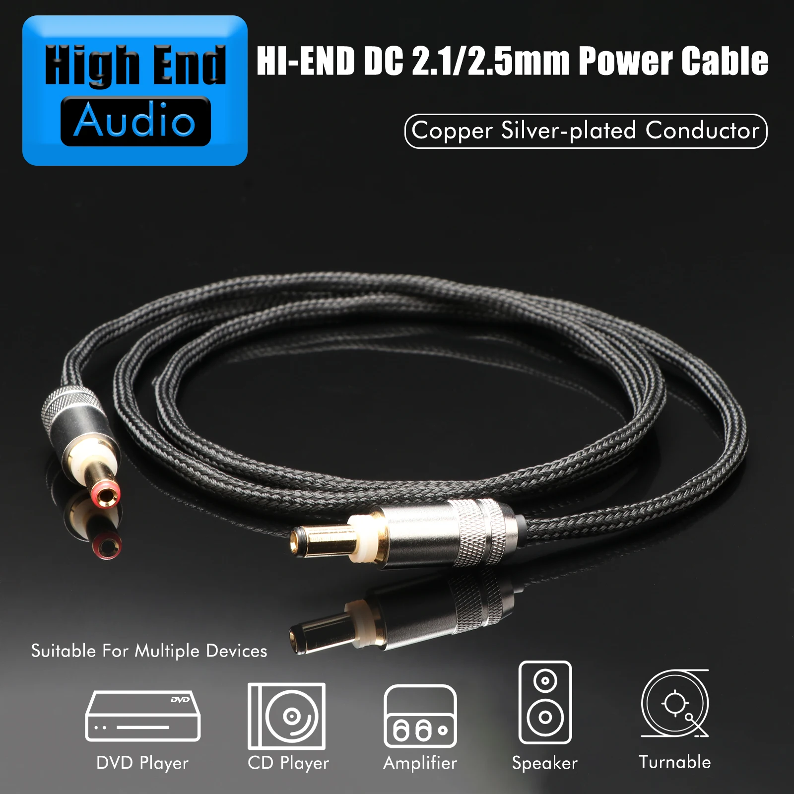 Hifi OCC Silver Plated DC Power Cable 5.5*2.5/2.1MM Pin To 5.5*2.5/2.1MM AC/DC Phono Amplifier Linear Power Supply Output Cable