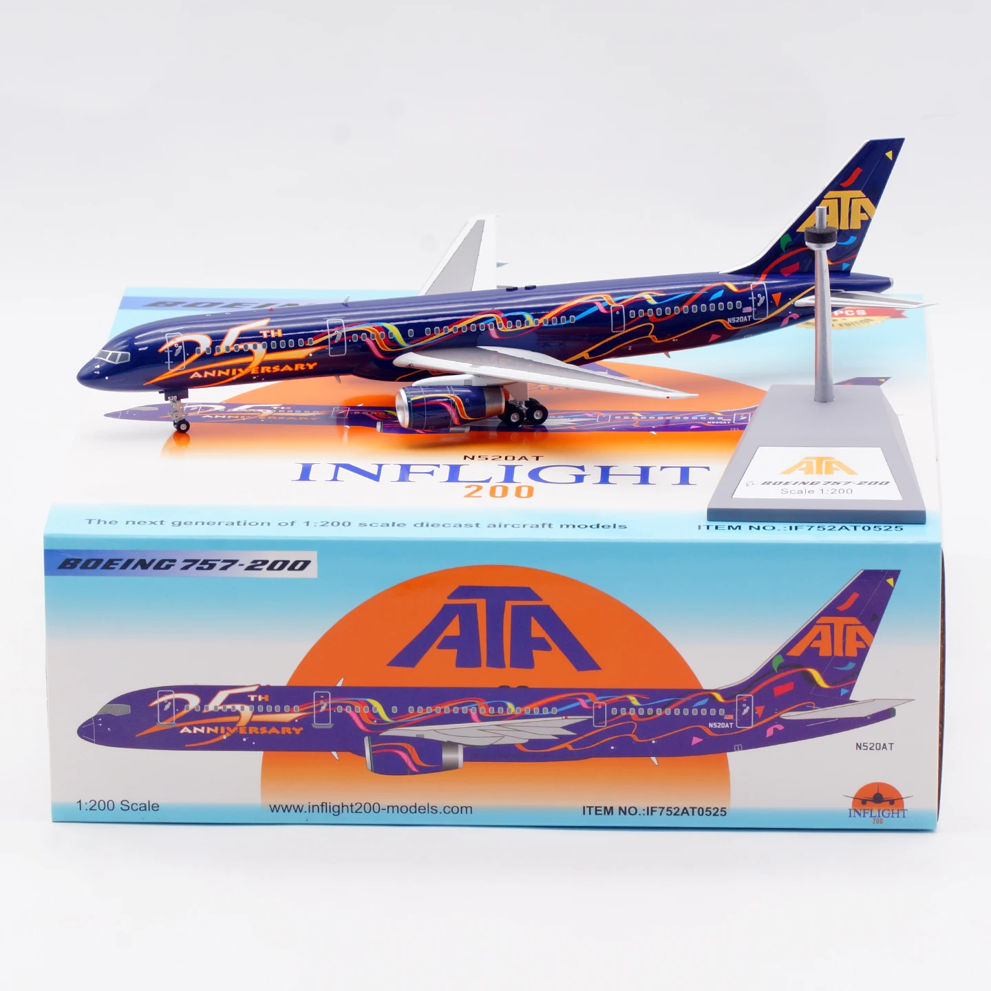 เครื่องบินสะสมโลหะผสม IF752AT0525 ของขวัญ INFLIGHT 1:200 อเมริกัน ทรานส์แอร์ ATA โบอิ้ง B757-200 โมเดลเครื่องบินไดแคสต์ เจ็ท N520AT