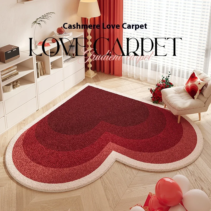 VIKAMA Valentine's Day Heart Shaped Cashmere like Bedside Blanket Girls Bedroom Carpet Home Decor for Bedroom And Bathroom