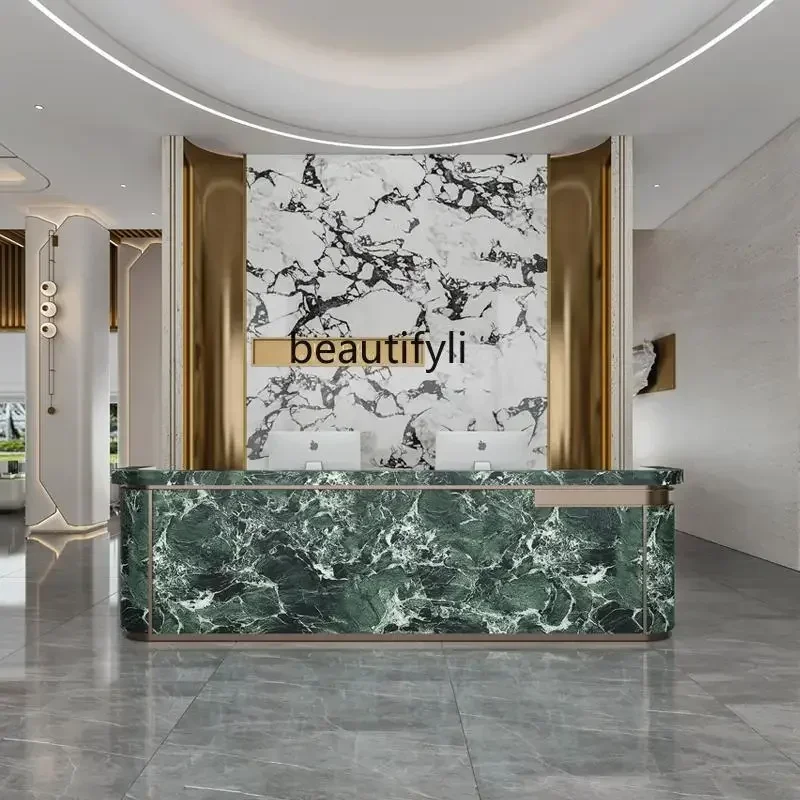 32A Light Luxury Company Hotel Sales Department Front Reception Clothing Beauty Hotel Slate Marble Cashier Bar Counter