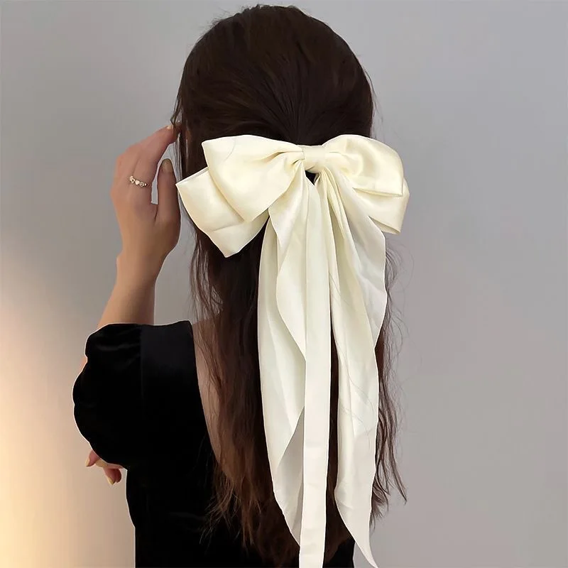 Satin Silk Ribbon Big Bows Hairpins Spring Clips Korean Bow long Streamers Hair Clips Hairgrips for women girls Hair accessories