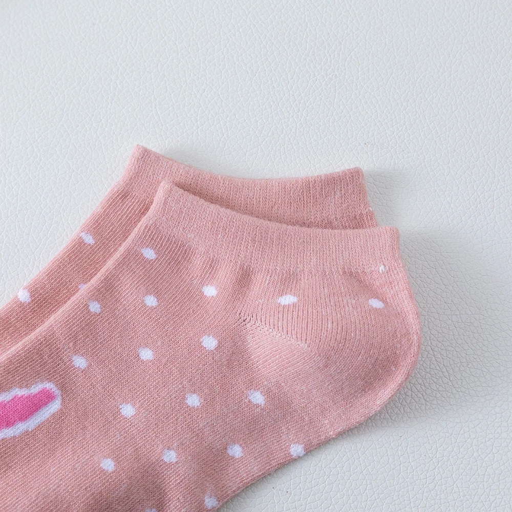 5 Pairs of WOMEN'S Short Socks, Pink Cat Thin, Cute Seasonal Boat Socks, Slow Top, Young and Fashionable Ankle Socks