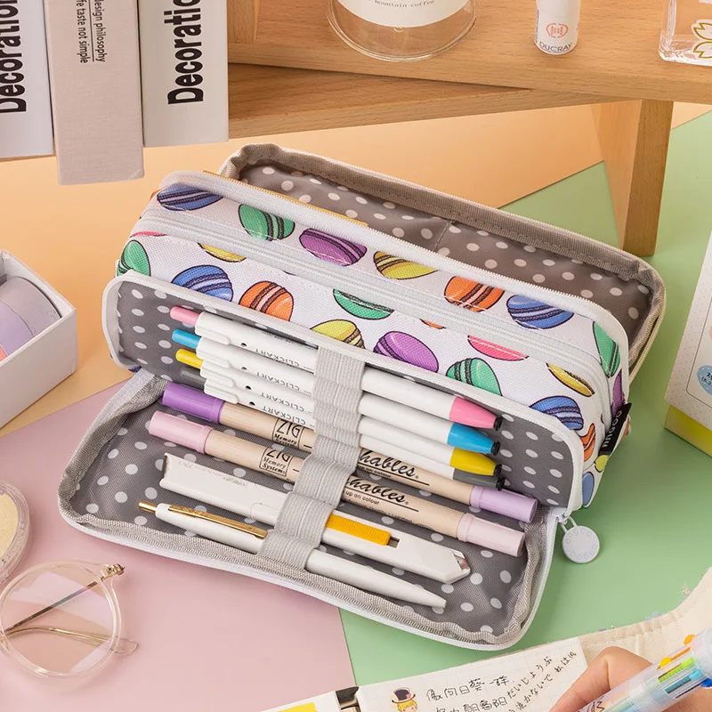 Pencil Case Large Storage Pensil Bag Pouch Marker 3 Compartment Stationery Pen Collect Holder for Adults Office Organizer Gifts