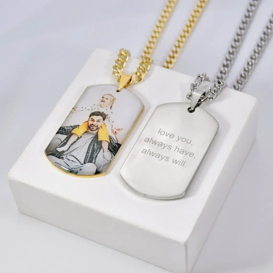 316L Stainless Steel Custom Photo Necklace Engraved Text Picture Pendant Personalized Pet Tag Necklace Memorial Family Jewelry