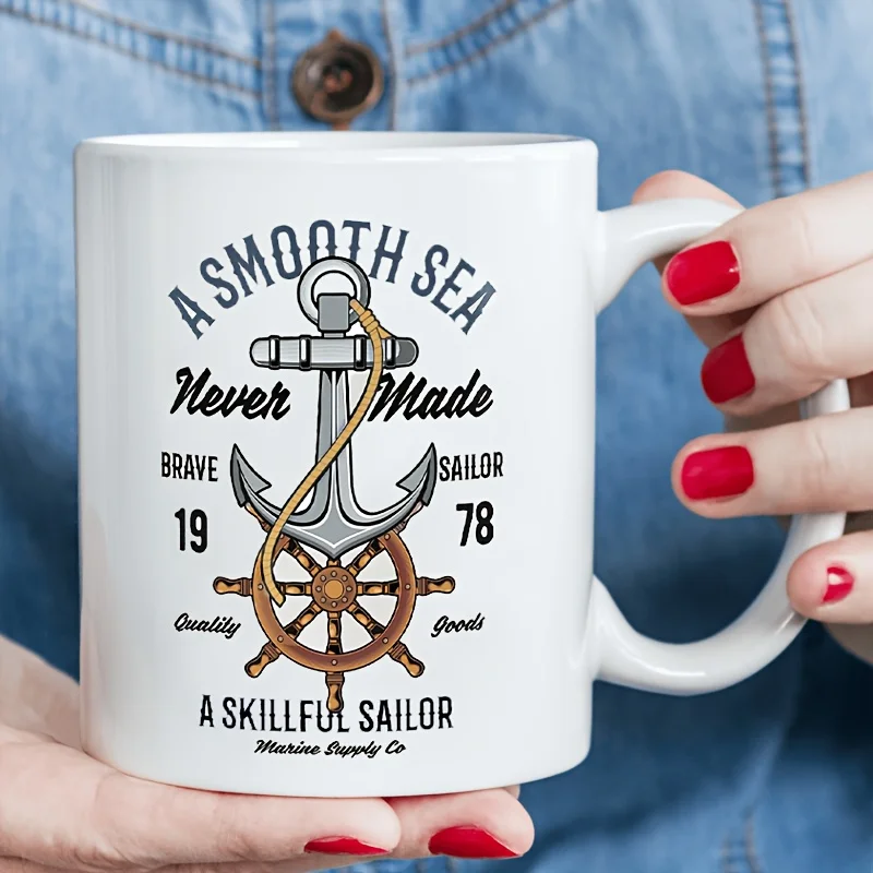 

1 Piece Ceramic Nautical Anchor Coffee Mug - With "A Calm Sea Makes a Skilled Sailor" Quote - Great for Home Decor, Birthdays