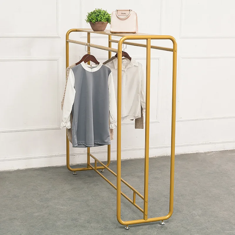 

Simple clothing store double-row double-pole display rack Nordic children's clothinggolden clothingrack, floor-to-ceiling clot