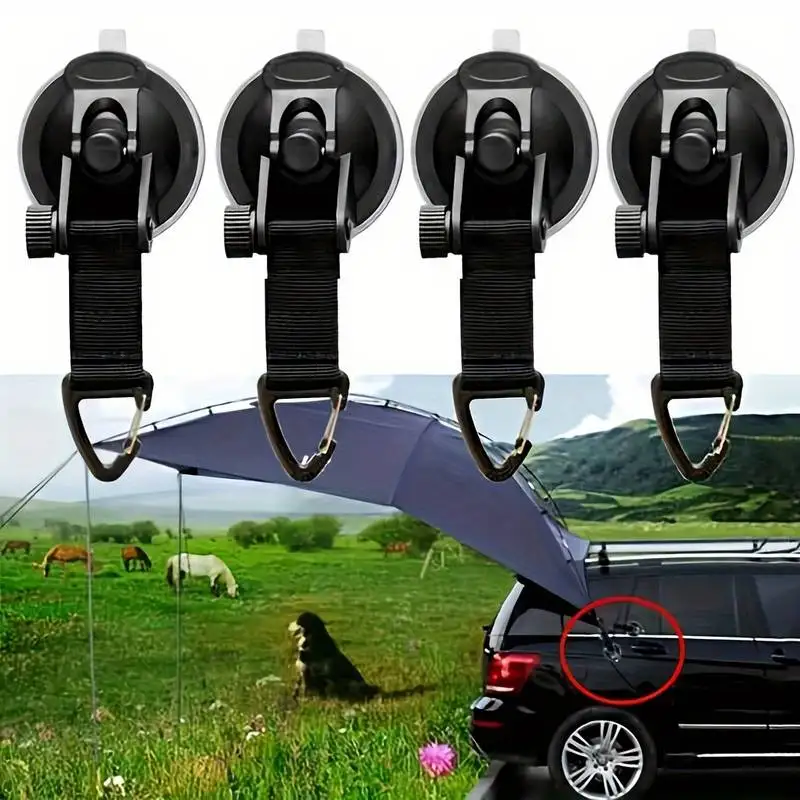 4pcs Car Tent Suction Cup Buckle Vacuum Glass Car Suction Cup No Punch Mountaineering Buckle Hook Camping Tent Bracket