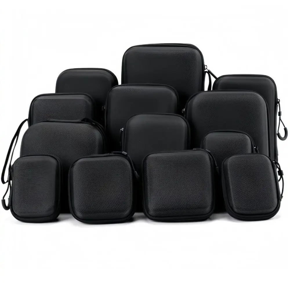 New Hard Shell EVA Storage Box Mini Portable Zipper Earphone Case Black Pouch Carrying Bag Charging Cable