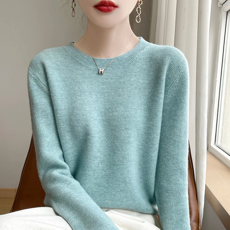 

Осенне-зимний вязаный пуловер из 100% чистой шерсти с круглым вырезом, женская рубашка, шерстяной свитер