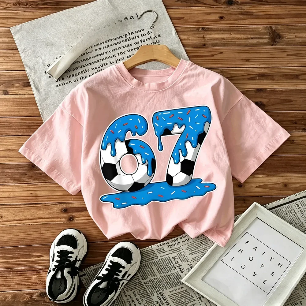 Children's T-shirt Loose Comfortable Soft Skin Friendly Fashionable Simple Versatile Football 67 Printed Short Sleeved Shirt