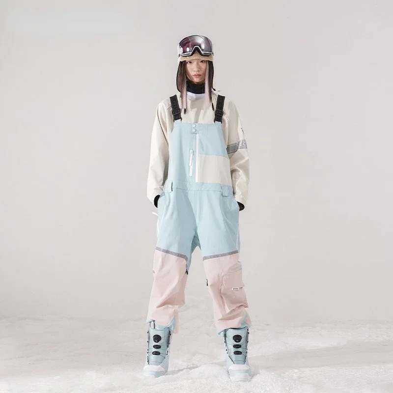 Thick Men Women Ski Pants Straight Overalls Jumpsuit Skiing Bib Waterproof Winter Warm Windproof Outdoor Sports Snowboard