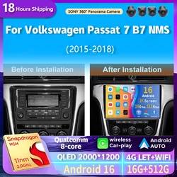 Android 16 wifi+4G Carplay Car Radio For Volkswagen Passat 7 B7 NMS 2015 - 2018 Navigation GPS Multimedia Video Player Stereo BT