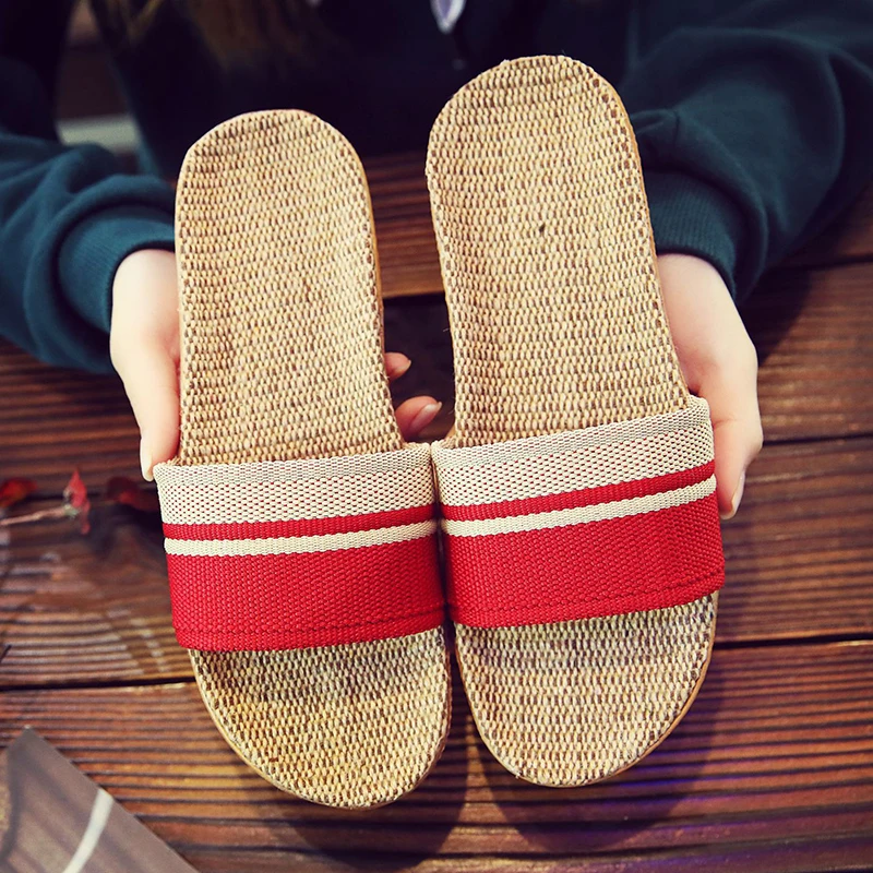 Hemp Casual Slippers Women Home Flats Spring Summer Luxury Designer Shoes Ladies 2026 Fashion Indoor Slides Couple Lightweight