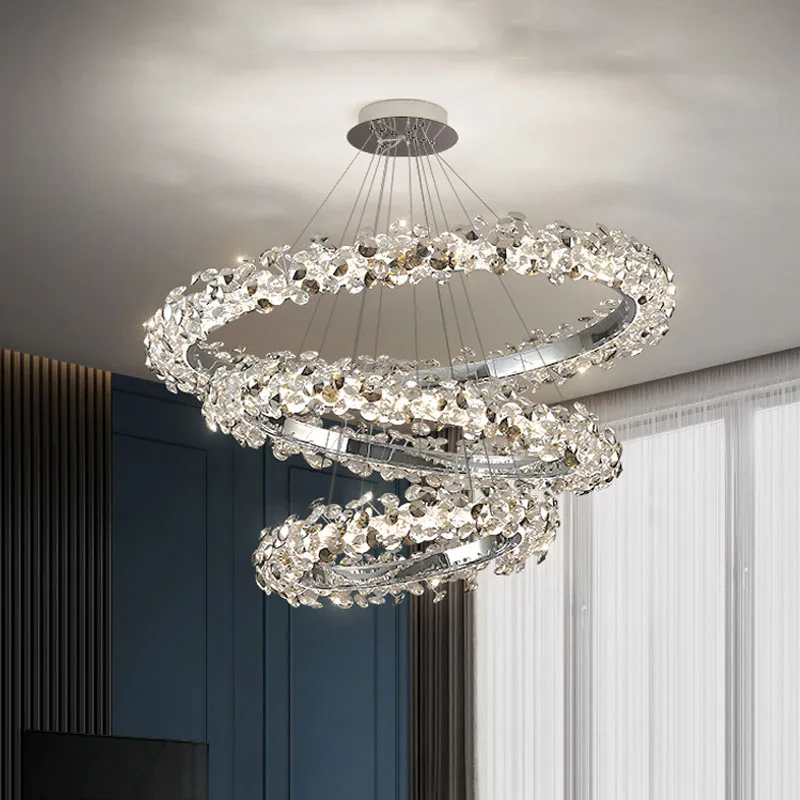 Imagem -03 - Luxo Girassol Anel de Cristal Pingente Lâmpadas Nordic Moderna Sala Estar Quarto Lustre Teto Decoração para Casa Lustre Luz