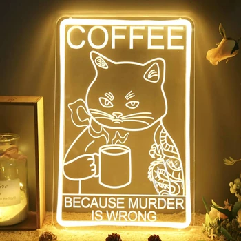 Coffee Bear Because Murder Is Wrong Neon Sign Engrave Personal Led Light For Coffee Bar Decoration Party Supplies Support Custom
