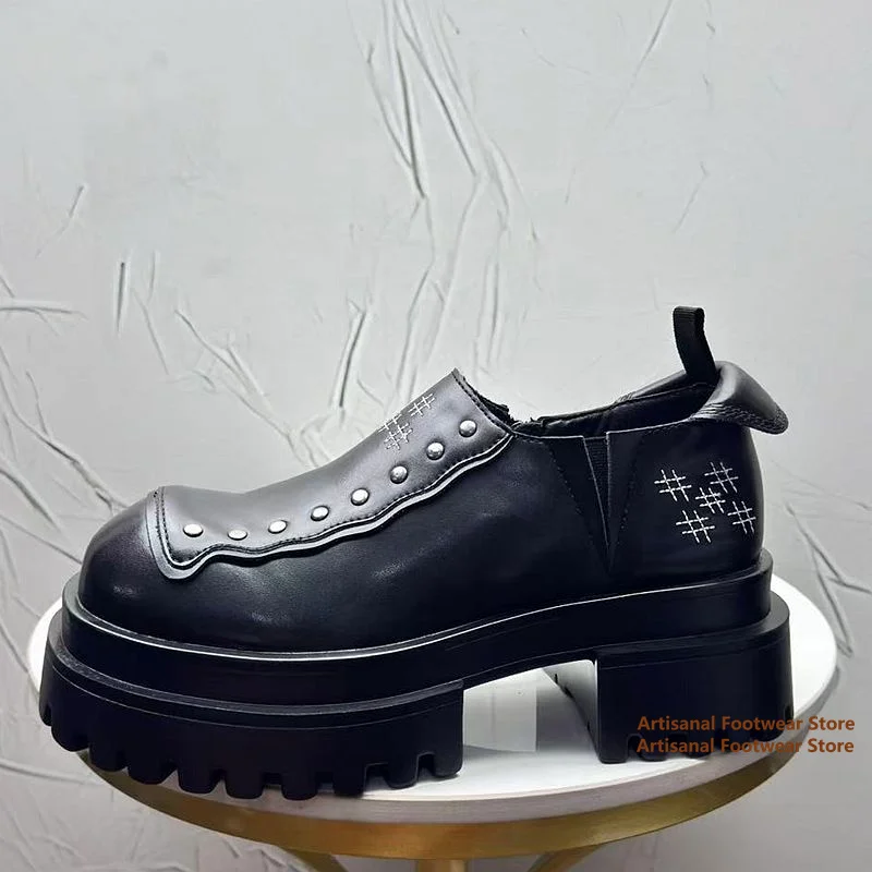 Punk Platform Chunky Leather Shoes for Men Rivet Decor Vintage Thick Sole Slip On Gothic Men's Shoes Trendy Luxury Men's Shoes
