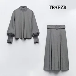 TRAF ZR Two-piece Dress Chic and Elegant Woman Set Office Outfits Y2k O-neck Blouse Suit with A Skirt Sets for Women 2 Pieces