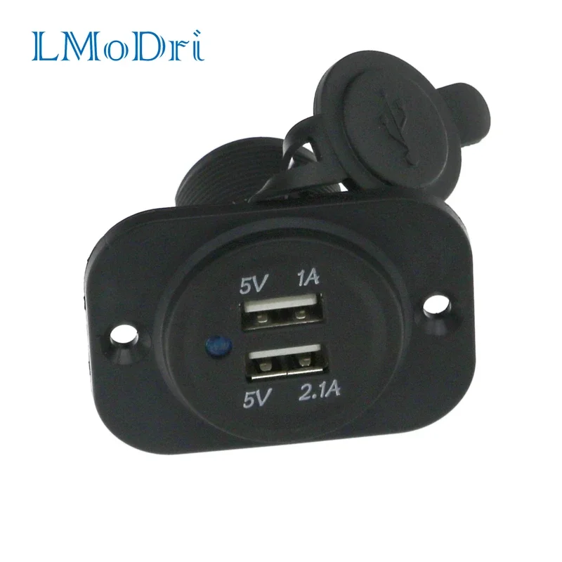 LMoDri Universal 12V Motorcycle Waterproof Dual USB Port Charger Socket Outlet 1A 2.1A With Mounting Plate