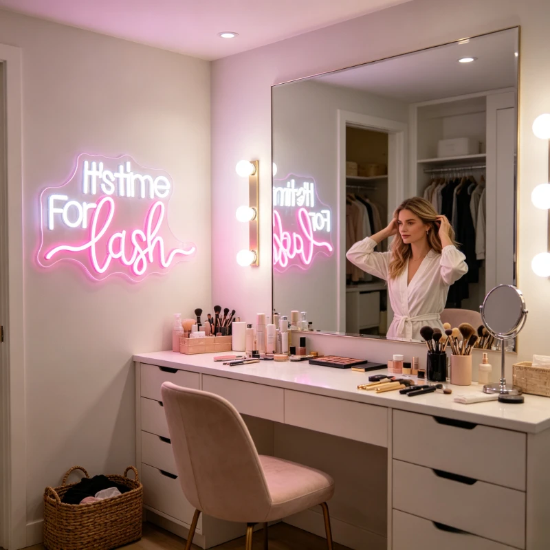 Ts Time for Lash Neon Sign Eyelash Extension LED Neon Light USB Powered Dimmable for Lash Salon Room Wall Decor Beauty Biz Gif