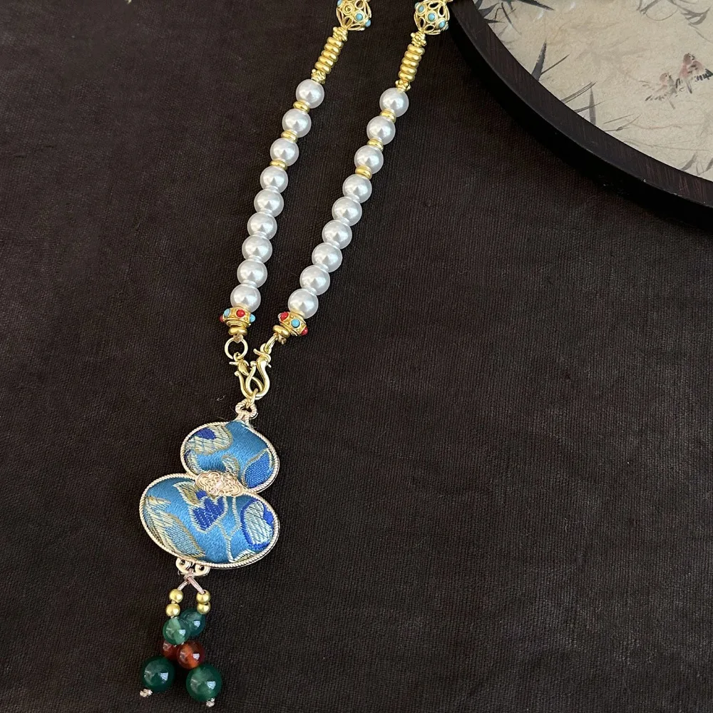 Luxury Song Brocade Gourd Necklace Beads Tassels Embroidered Pendant Necklace Jewelry Ethnic Style Chinese Style Necklace