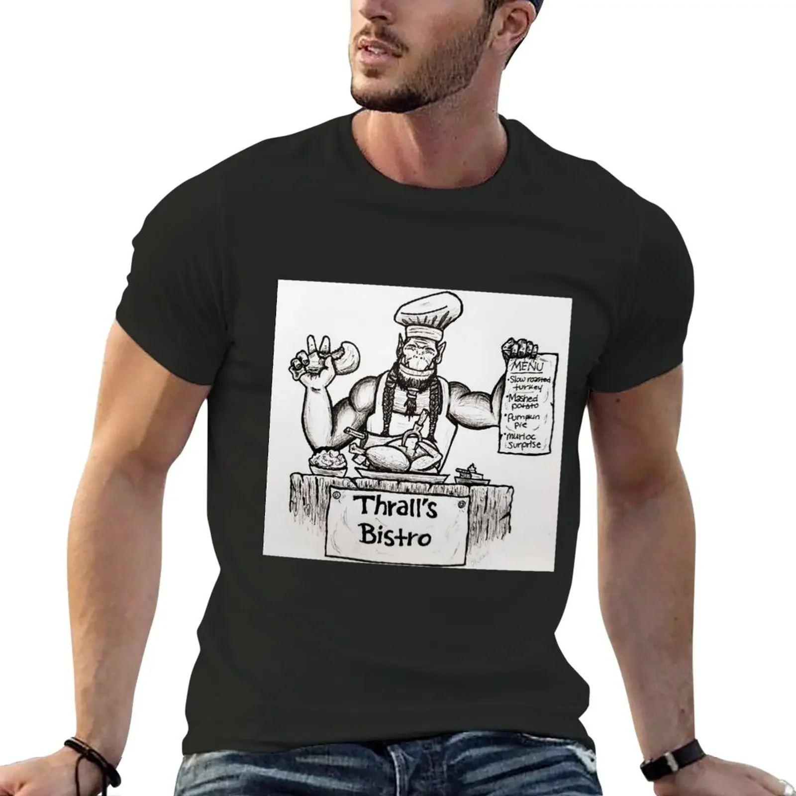 Thrall's Bistro! T-Shirt plus size tops funnys summer clothes mens big and tall t shirts